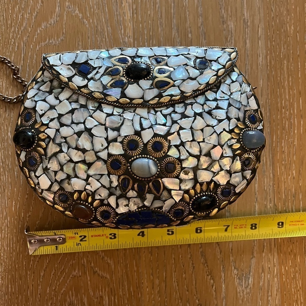 Hand made mother of pearl purse crossbody chain made in India one of a kind - Picture 8 of 11